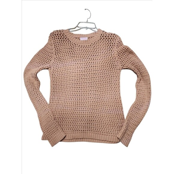 Pink Lily Women’s Small Tan Open Knit Pullover Sweater Long Sleeve Casual Top - Picture 1 of 7